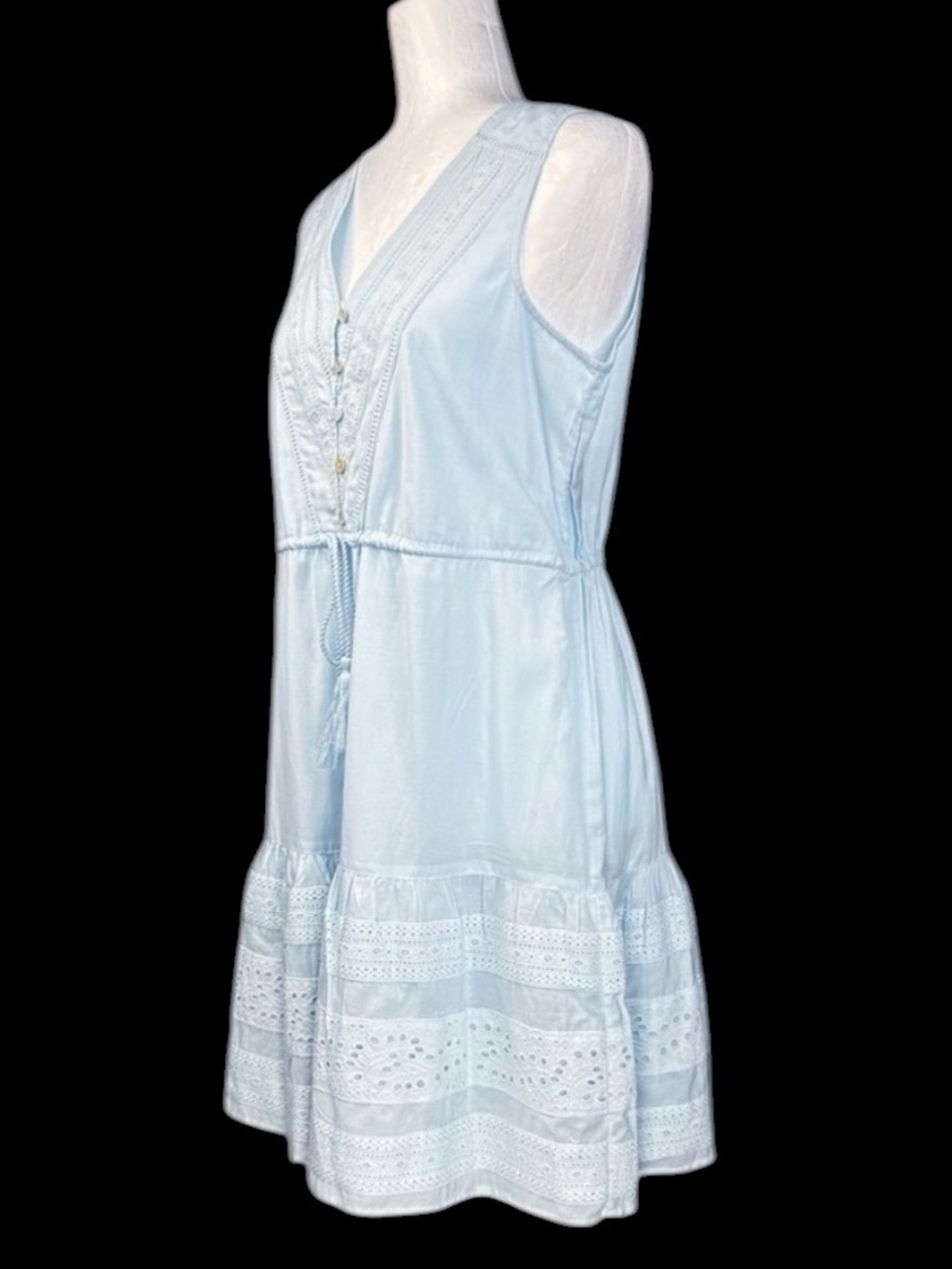NEW Joie Blue Eyelet Lace Trim Dress S Coquette Girl Delicate Cottagecore Dainty - Picture 4 of 11